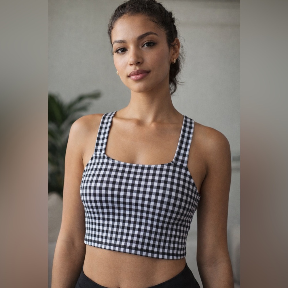 Aerie Black and White Gingham crop top sports bra